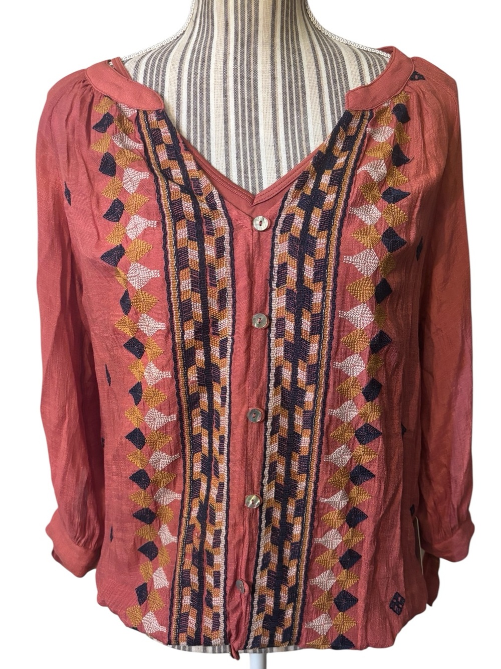 NWT Figueroa & Flower Blouse w/ Tank Medium Boho Embroidered Rust Button-Front